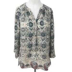 Maurices Sheer Popover Boho Blouse Size S Ethnic Floral Paisley 3/4 Sleeves